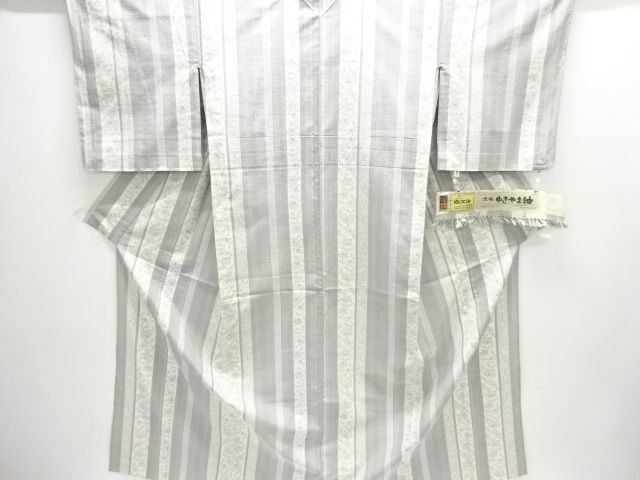 JAPANESE KIMONO / UNUSED KIMONO / FLORAL PATTERNS WOVEN STRIPES / SHIO